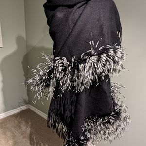 Cashmere Wrap with Ostrich Feather Trim